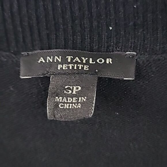 Ann Taylor Petite Wool Blend V-Neck Sweater Dress Black Gold Shimmer Winter Knit - Picture 5 of 12